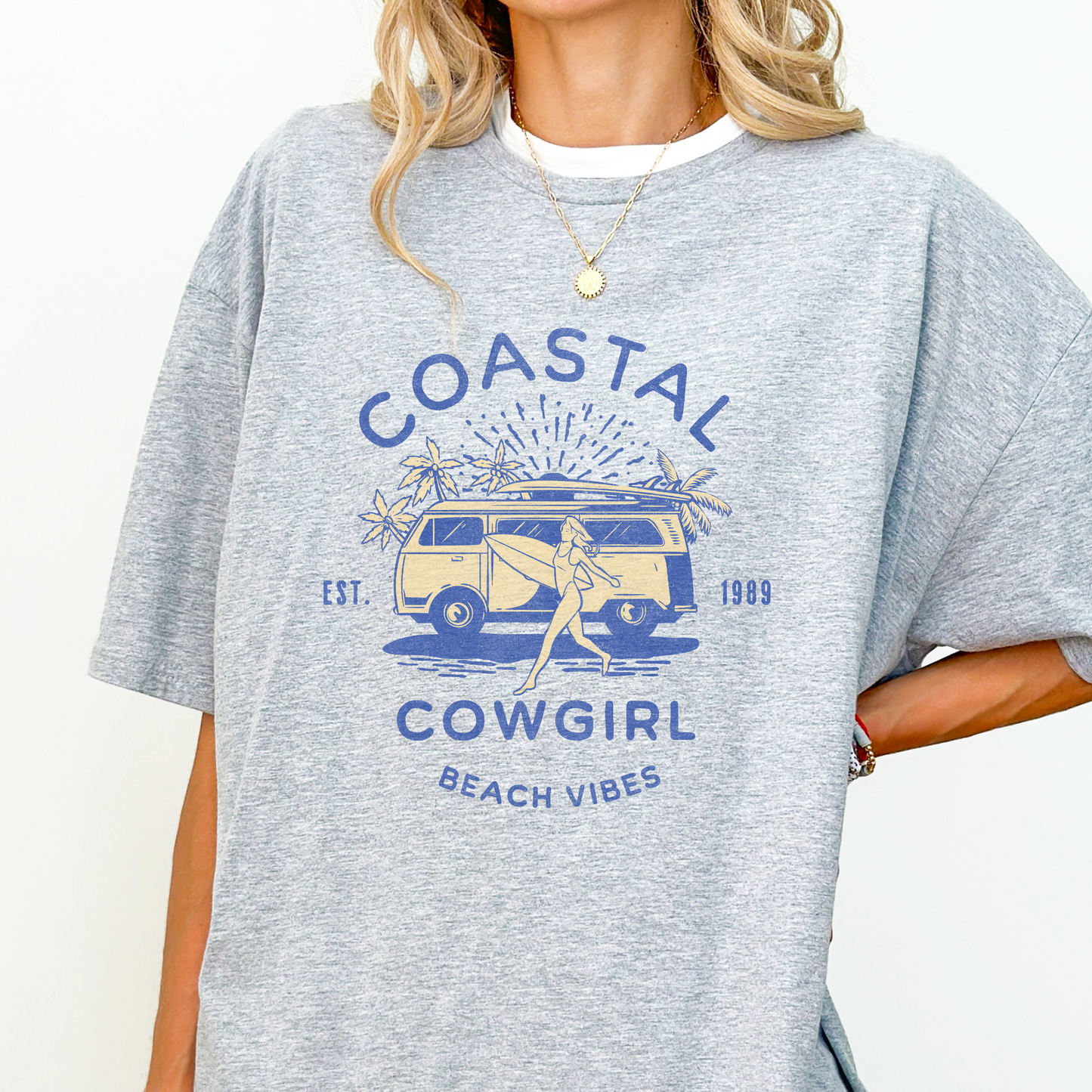 Grå Coastal Surfer Cowgirl T-skjorte