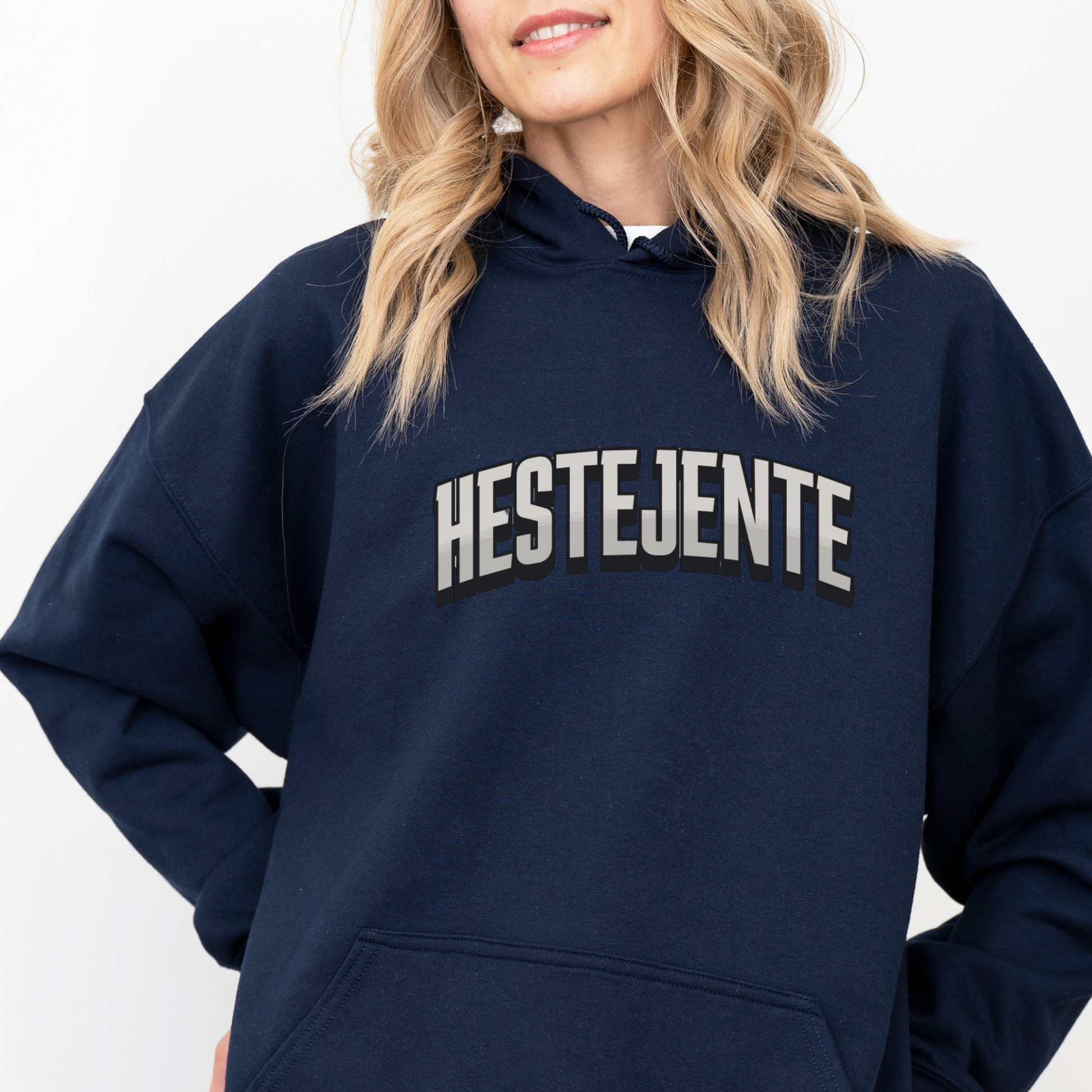 Blå hettegenser hest, hestejente genser, hestejente hoodie