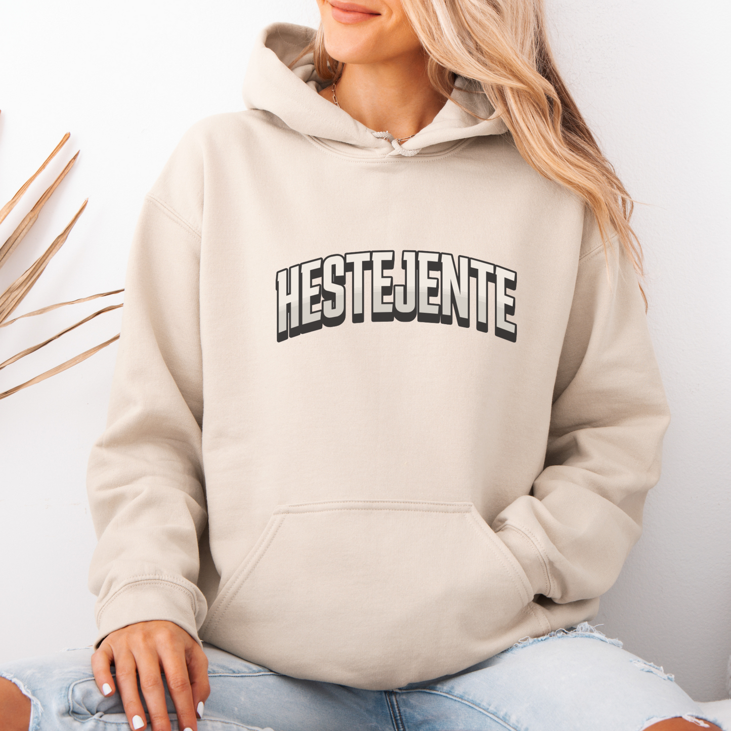 Sandfarget hettegenser hest, hestejente genser, hestejente hoodie