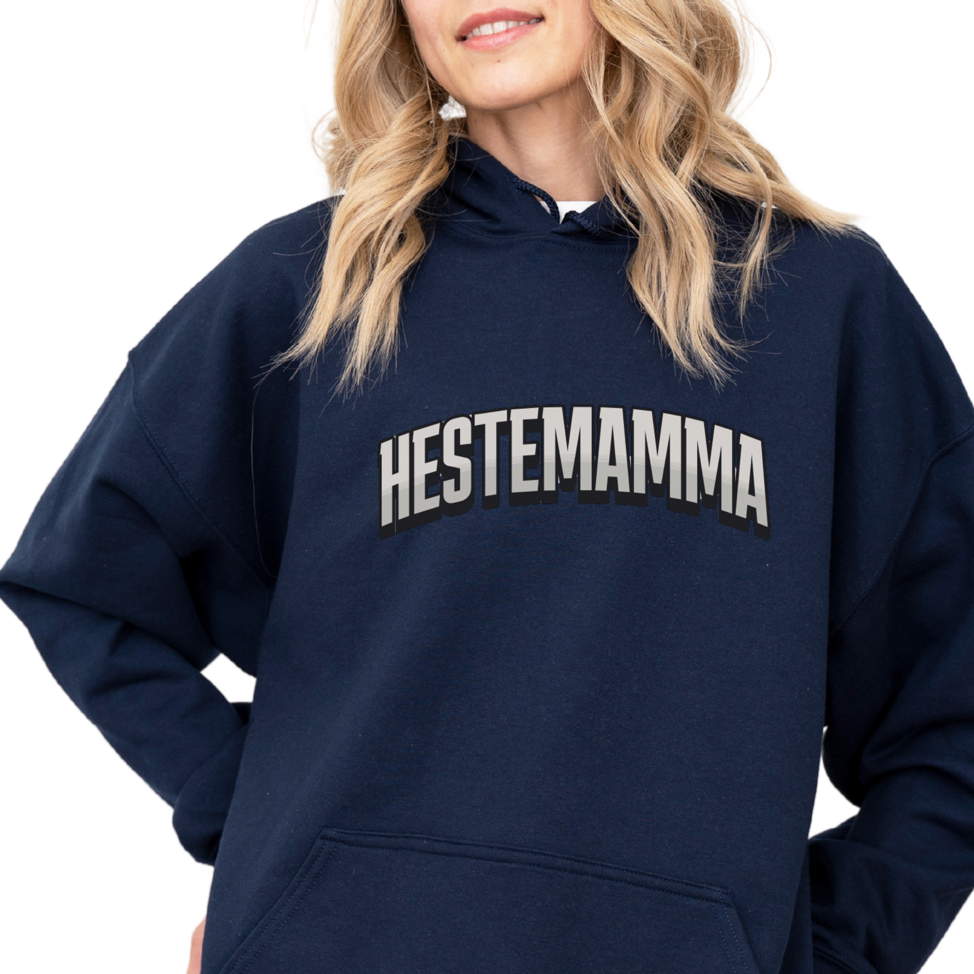 Blå hettegenser hest, hestemamma genser, hestemamma hoodie