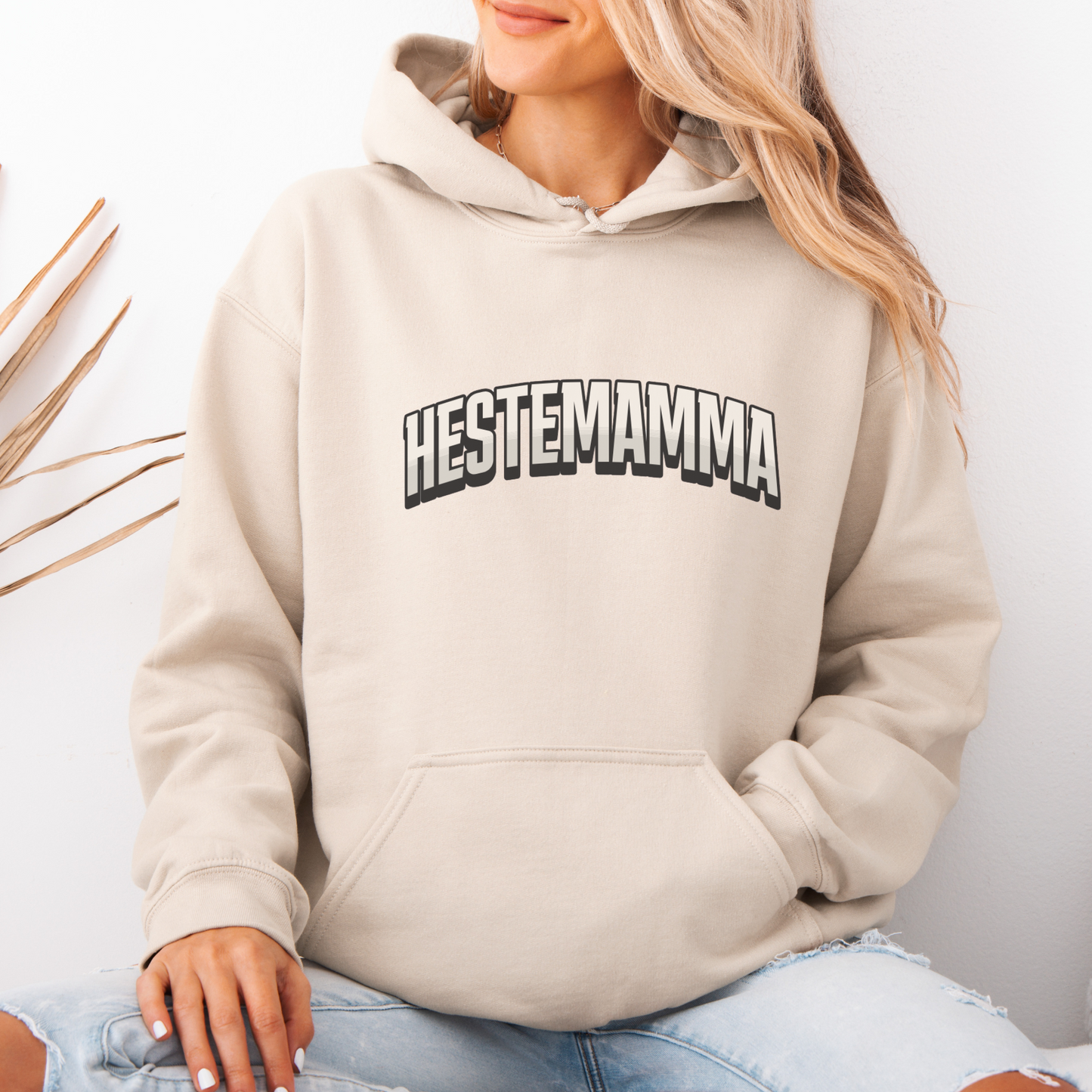 Sandfarget hettegenser hest, hestemamma genser, hestemamma hoodie