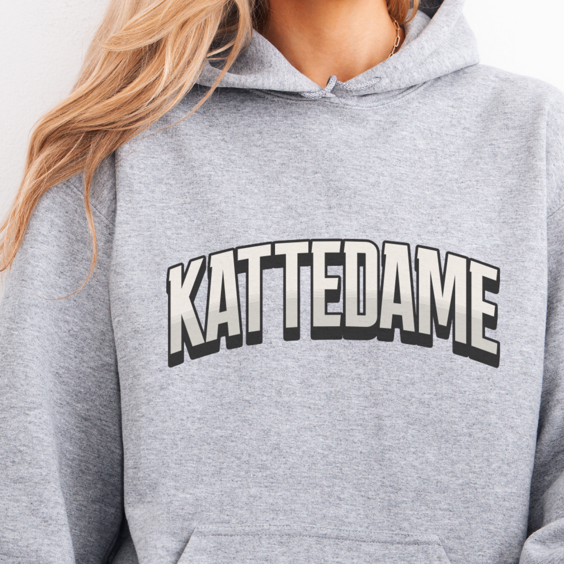 Grå kattedame hoodie, hettegenser katt, kattegenser