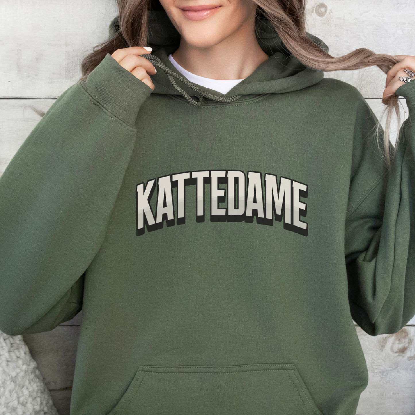 Grønn kattedame hoodie, hettegenser katt, kattegenser