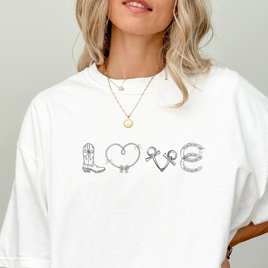 Hvit western LOVE t-skjorte, t-skjorte til cowgirl