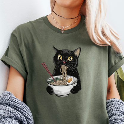 Grønn t-skjorte, ramen-katt, katt t-skjorte