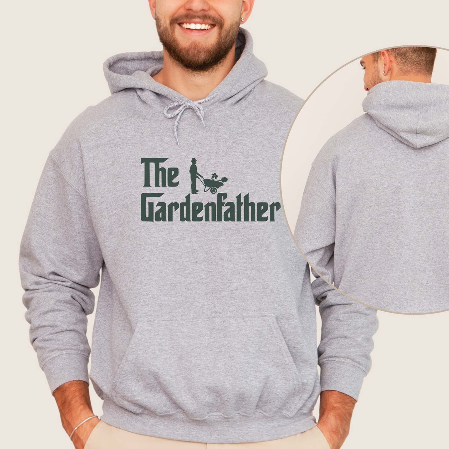 Grå hettegenser, the gardenfather, hage mann, hagearbeid, hagegenser