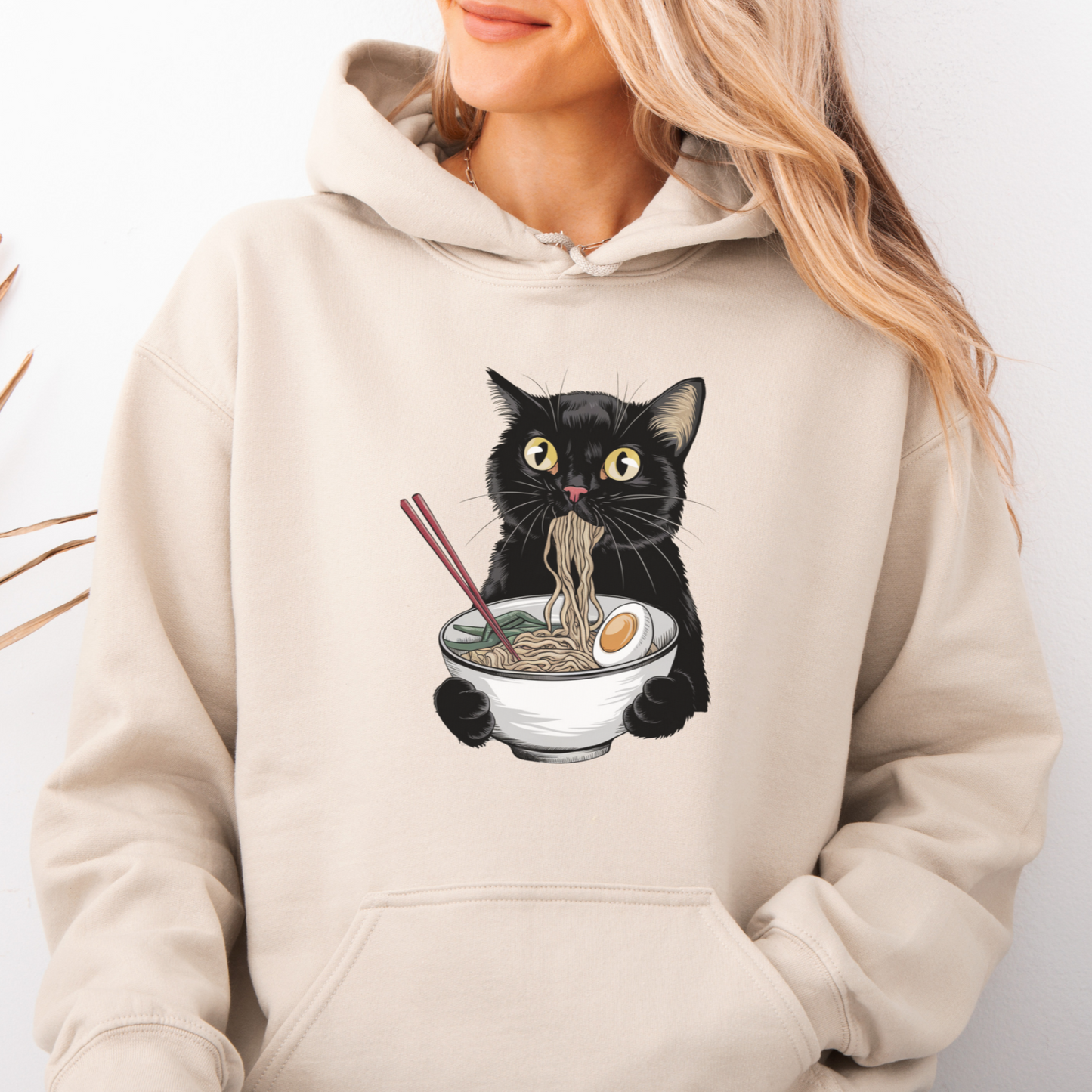 Sandfarget hettegenser ramen-katt