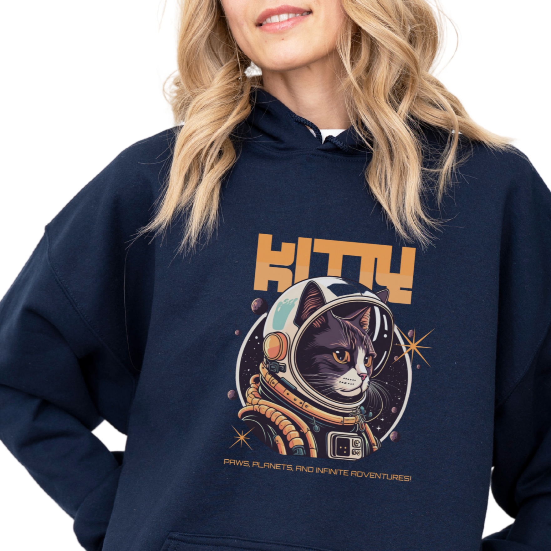 Blå hettegenser space kitty, kattegenser